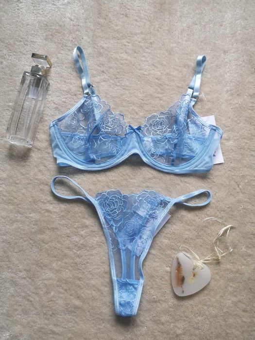 NOWA Błękitna bielizna 40 L niebieska seksowana komplet bielizny sexy