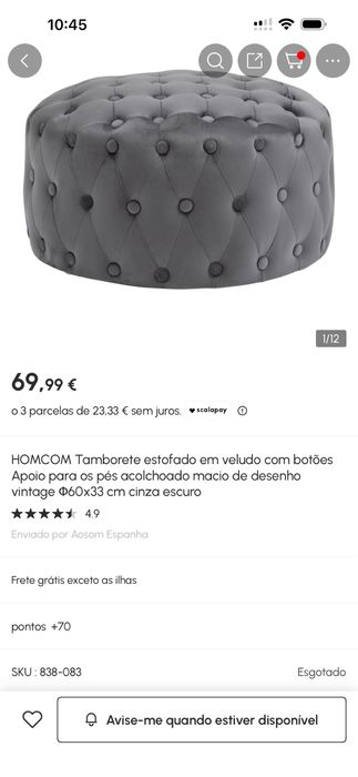 Tamborete veludo cinza