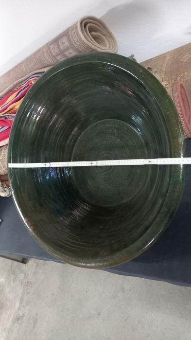Alguidar Antigo em Barro Vidrado Verde XL – 70cm (Excelente Estado)