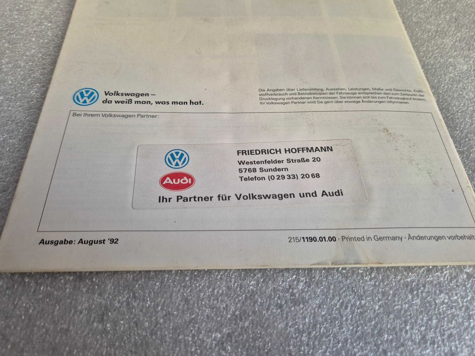 Prospekt VW Golf VR6 - 08/1992 ! ! !