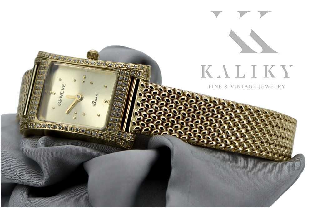 Złoty zegarek z bransoletą damską 14k włoski Geneve lw002y&lwb003y