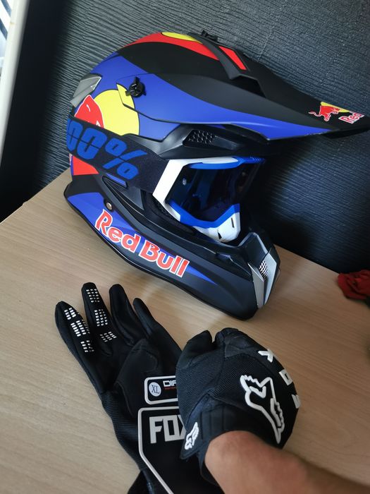 Kask redbull Gogle 100% rękawice fox rowerowe mtb cross enduro quad