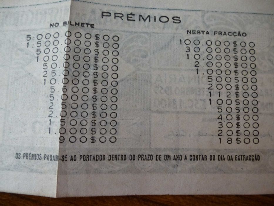 Bilhete de lotaria Portuguesa de 1959