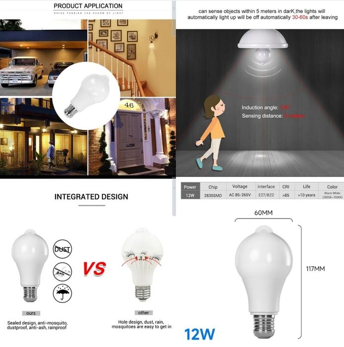 Lâmpada led inteligente detector de movimentos casa quarto apartamento