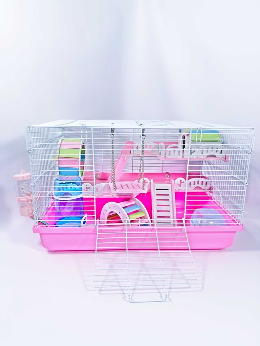 ТОП! Яркая Розовая клетка для хомяка G06 с 3 этажами, 47×29×30 см