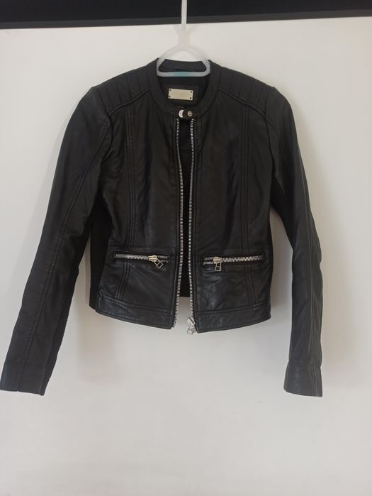 Ramoneska kurtka skórzana XS 34 skora naturalna czarna Mango