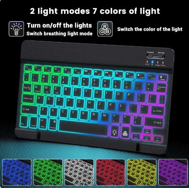 rgb bluetooth клавиатура с подсветкой для ios, android, windows, ipad