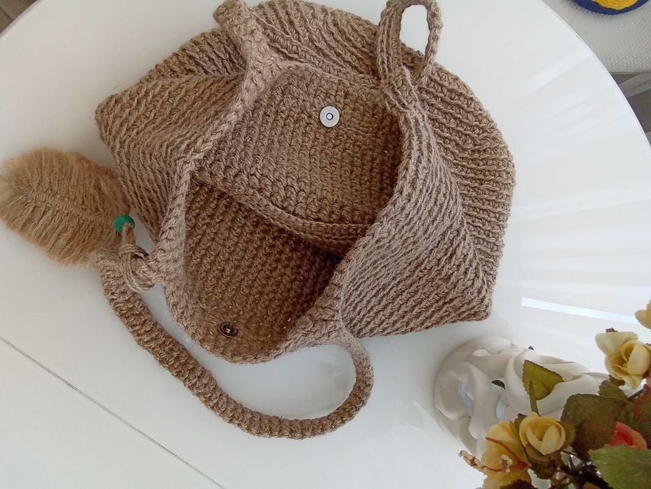 Джутовая сумка-шоппер . Ручная работа.