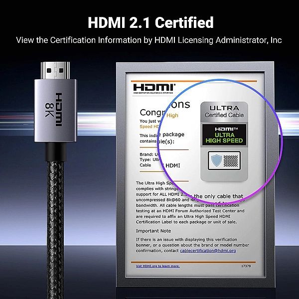 Kabel Ugreen Hd171 ze złączami Hdmi 2.1/8k certyfikowany o długości 3