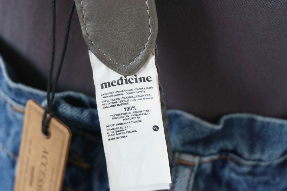 Nowy pasek Medicine pleciony szary ozdobny boho damski męski