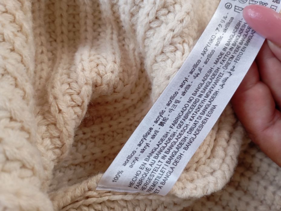ZARA S-M owersizowy sweter gruby splot kolor ecru