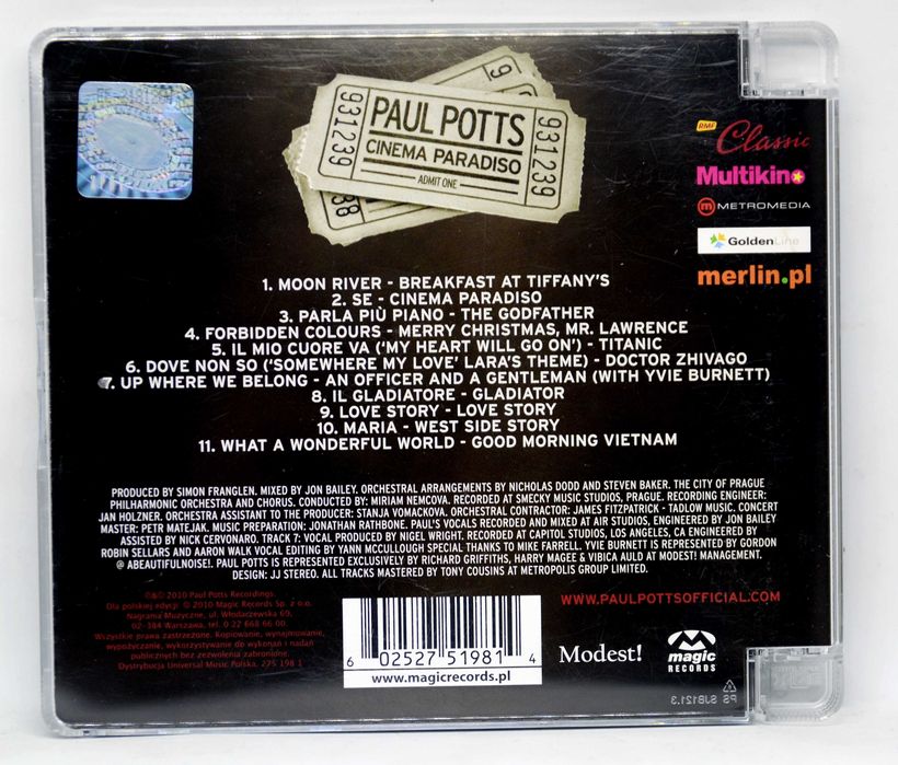 Paul Potts - Cinema Paradiso (CD) Super jewel box