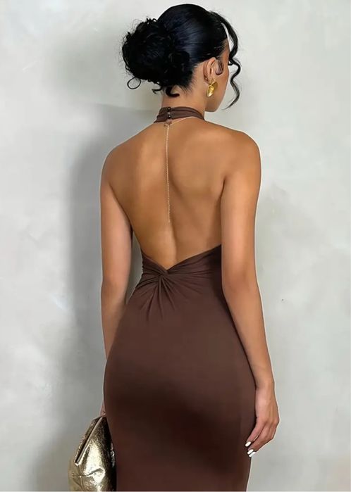 Czekoladowa elegancja letnia sukienka S Shein