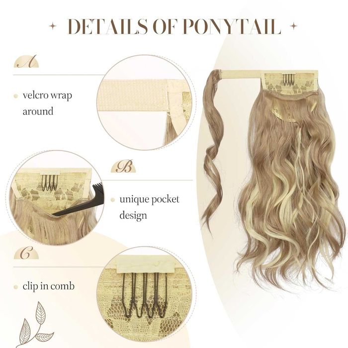 Przedłużenie kucyka treski doczepy syntetyczne 35cm blond