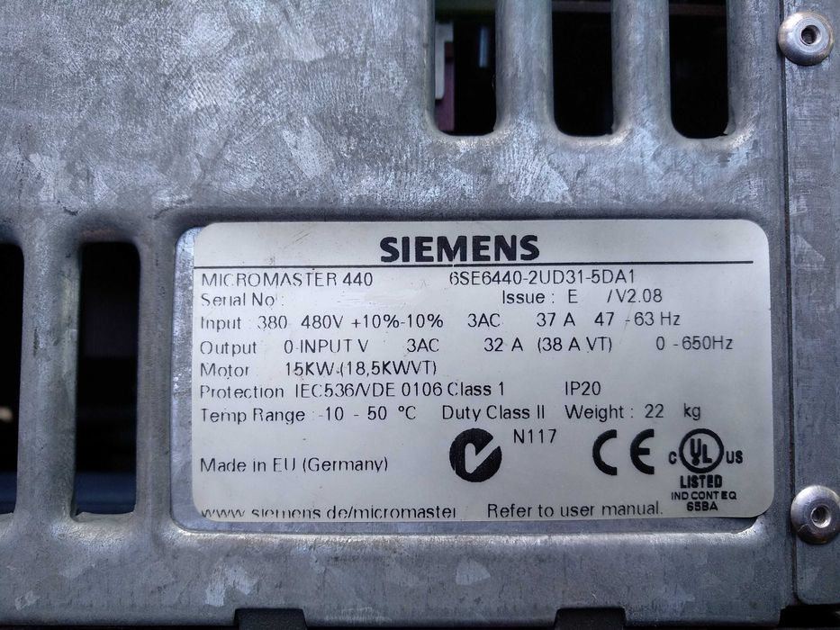 6SE6440-2UD31-5DA1 Siemens 15KW Micromaster 440 Falownik