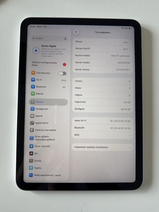 iPad (10th Generation) Wi-Fi 64GB Srebrny