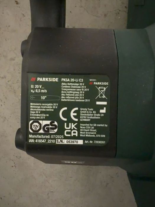 Nowa - Piła łańcuchowa PARKSIDE PKSA 20-Li C3 20V – NOWA, bez akumulatora i ładowarki