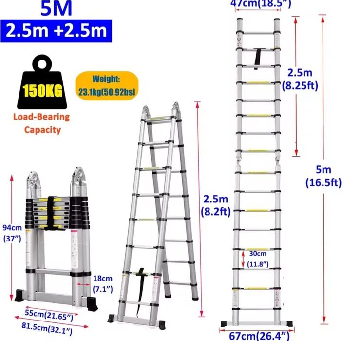 Escada / Escadote Telescópico / Extensível Aço inox 5M ( NOVA)
