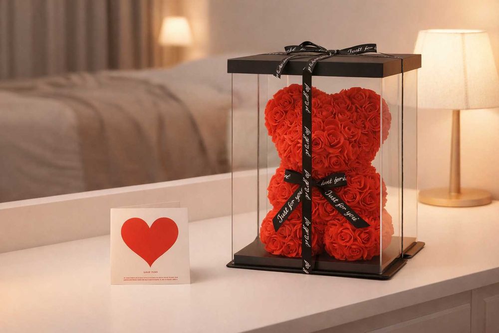 Трояндовий ведмедик коханій дівчині ведмідь з квітів Валентина 14 лют.