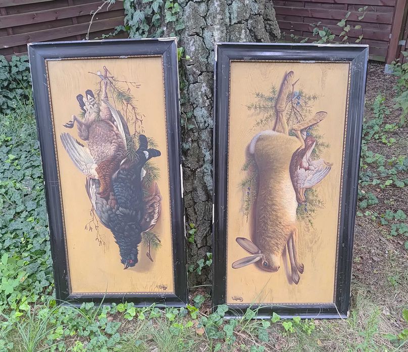 Obraz olej na płótnie martwa natura zając bażant