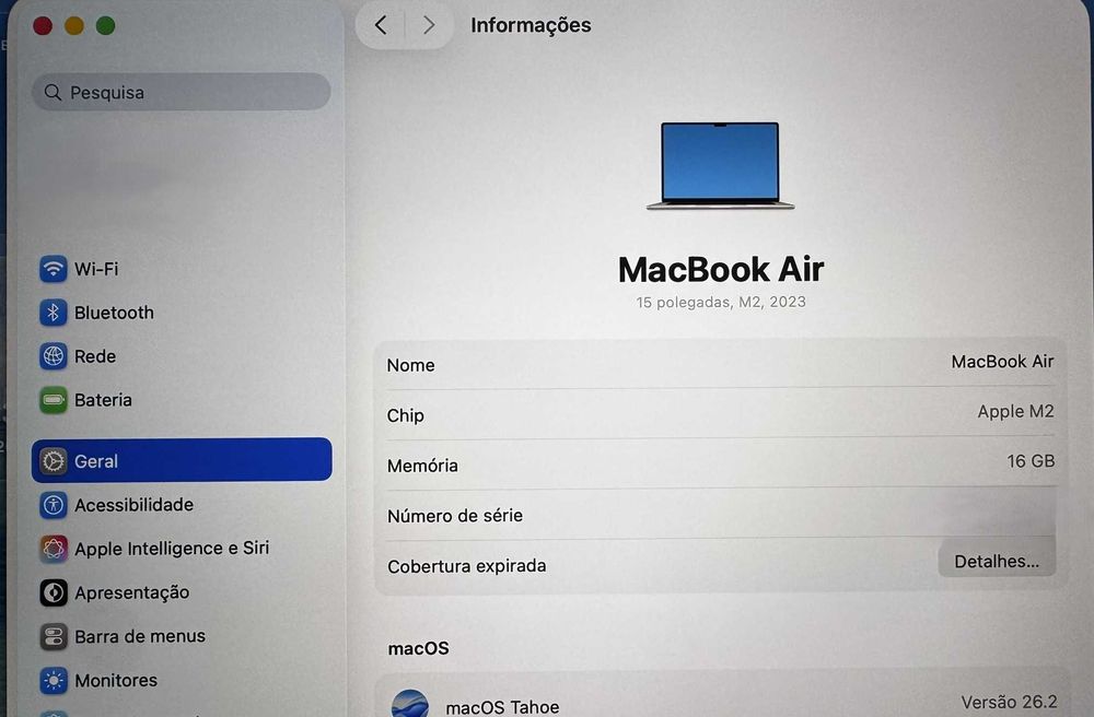 MacBook Air 15' M2 16GB SSD 2T Cinza em estado novo