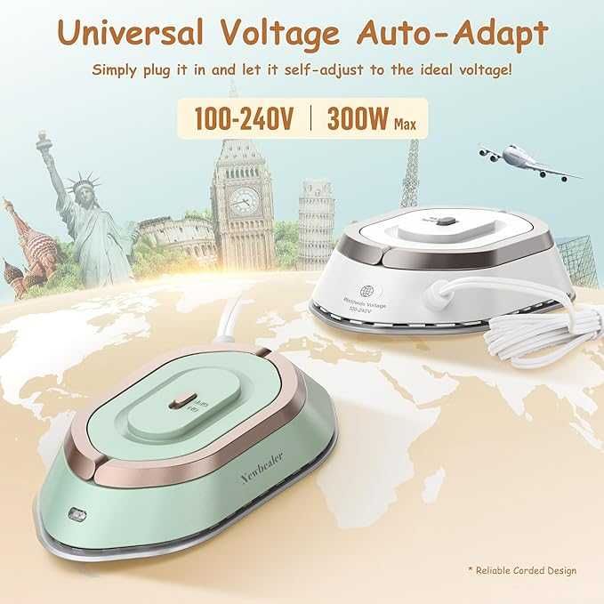 NEWBEALER Mini Żelazko Podróżne 220V/120V Kompaktowe Bez Parowe