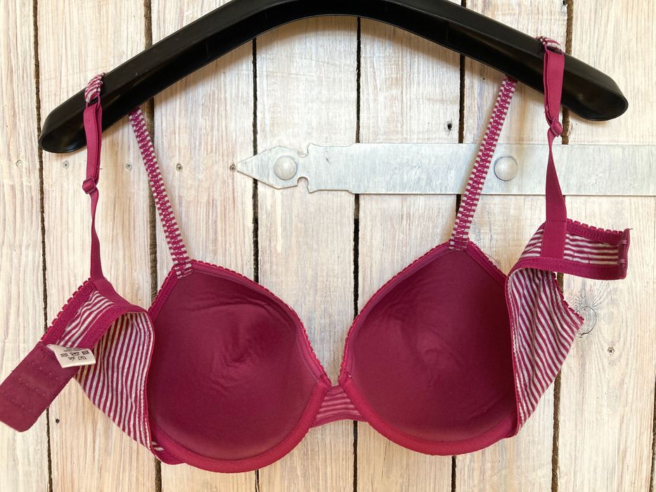 Biustonosz Gina Benotti 85C - Poziome prążki Białe-Burgunda