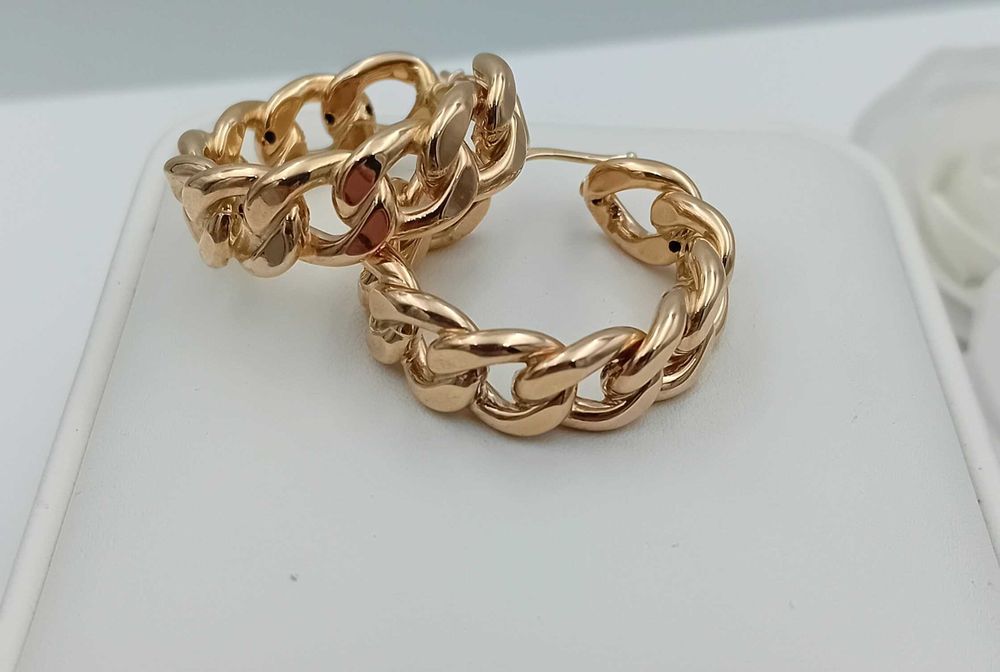 Złote Kolczyki KOŁA łańcuchy 2,5 cm próba 585 NOWE Precle ZŁOTE