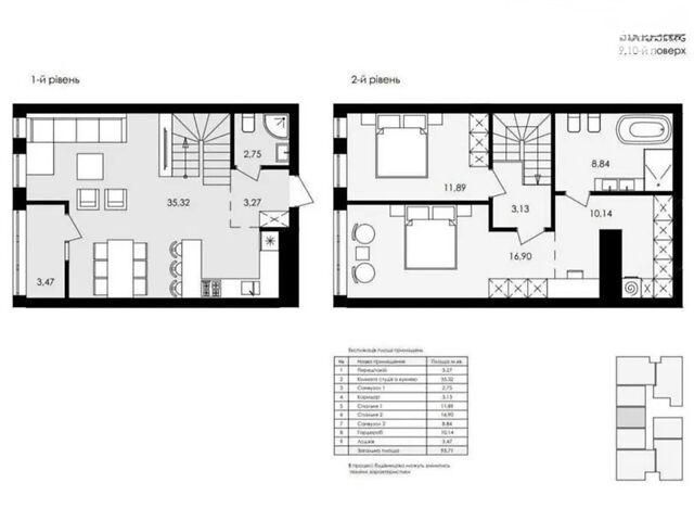 Продаж 2 кімн.квартира 97 м² 9/10 вул.Топольна 179000$