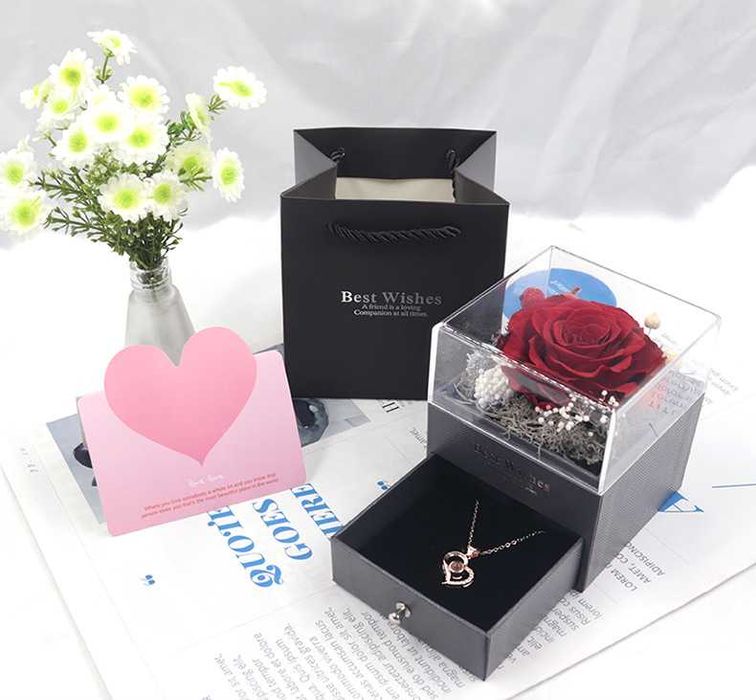 Троянда стабілізована з підвіскою Я тебе кохаю на 100 мовах. ДРОП!