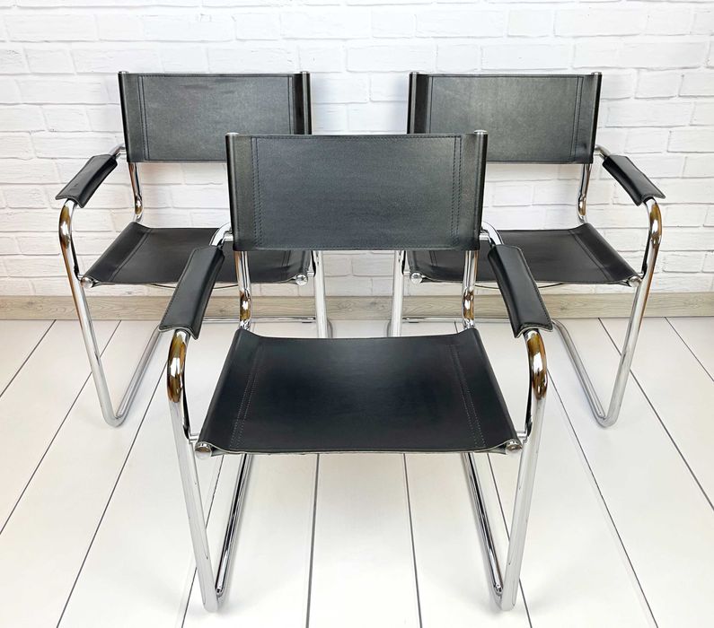 Fotel Mart Stam S34, skóra naturalna i chrom (mid century bauhaus prl)