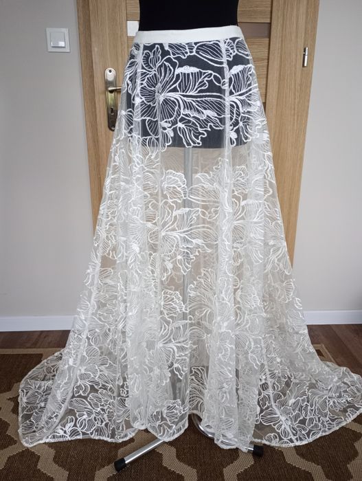 Coast Spódnica suknia ślubna tren 38 ivory koronka haft kwiaty