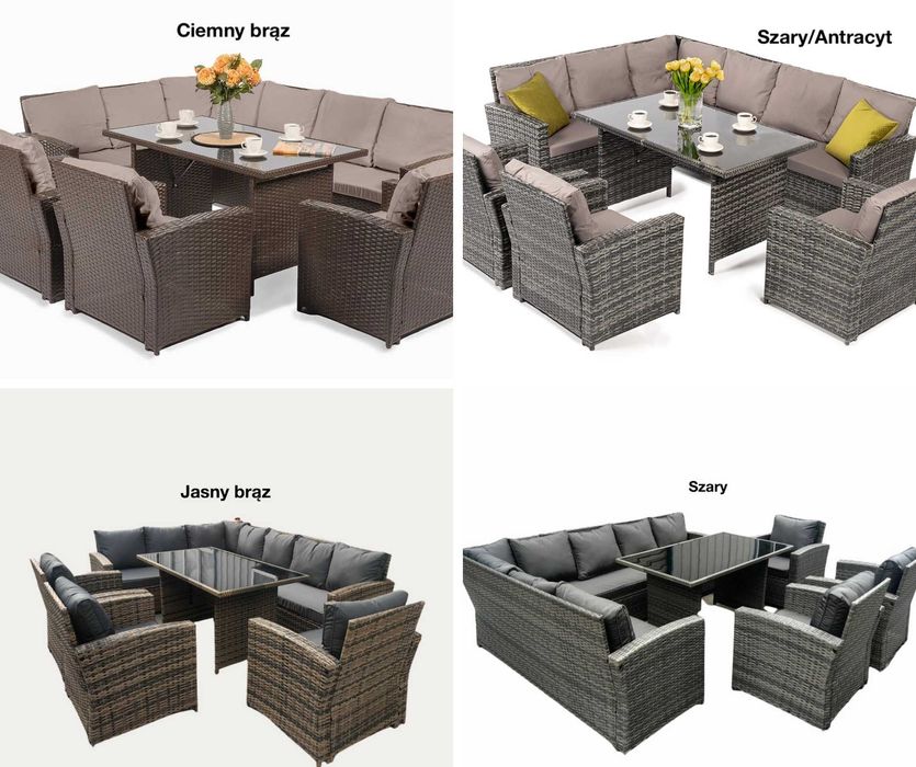 Wypoczynek ogrodowy /Narożnik + fotele / Technorattan/ 9 os / 4 kolory