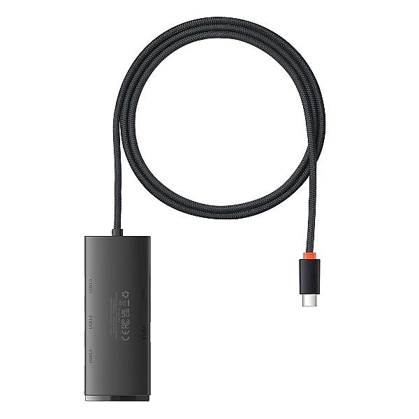 Baseus Lite Series przejściówka HUB USB Typ C - 4x USB 3.0/1m czarny (