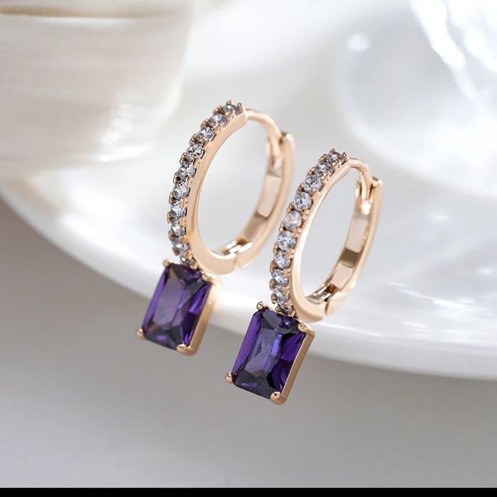 Kolczyki pozłacane 585 z fioletową cyrkonią