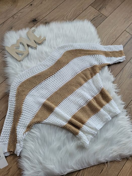 Letni sweter azurowy biało złoty Gold