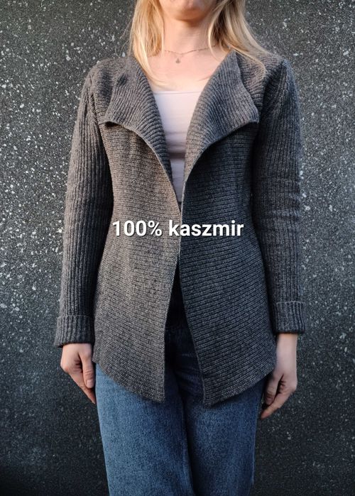 Szary kaszmirowy kardigan sweter prążkowany Katestorm rozm. S