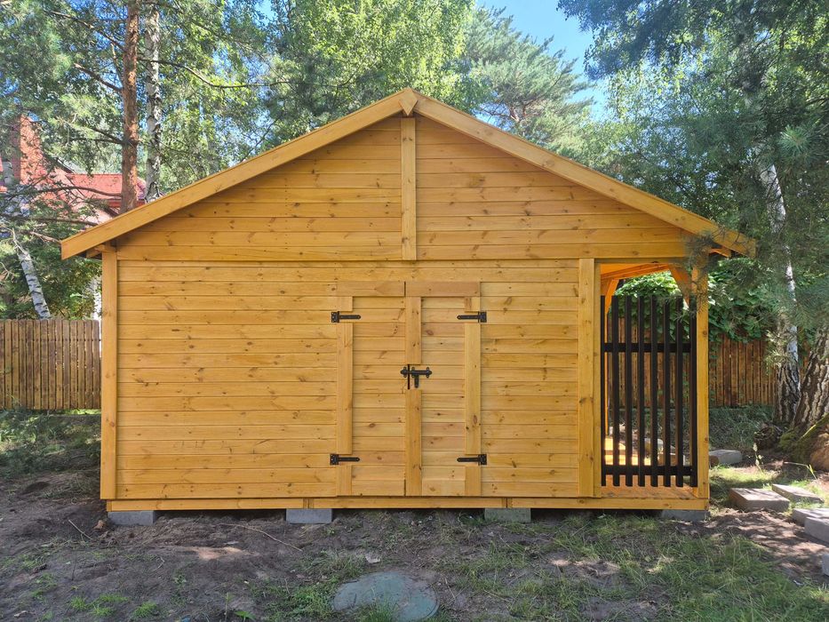 Domek narzędziowy z altaną DB10 3x6 m lamele BLANCA DREWNOTRIK