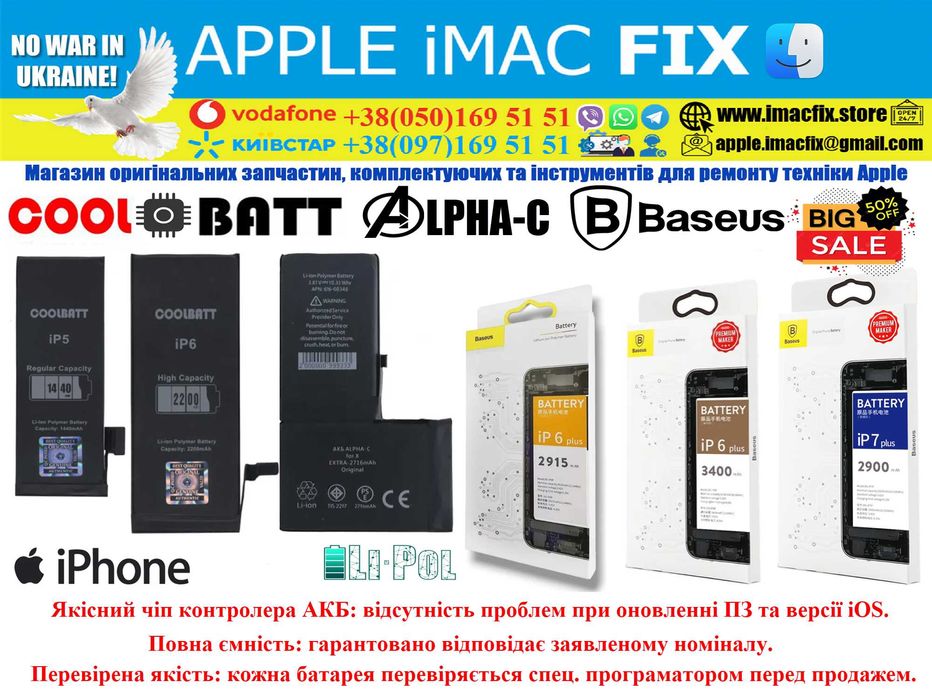 Распродажа аккумуляторов iPhone 5-13 Pro Max CoolBatt, Baseus,Alpha-C