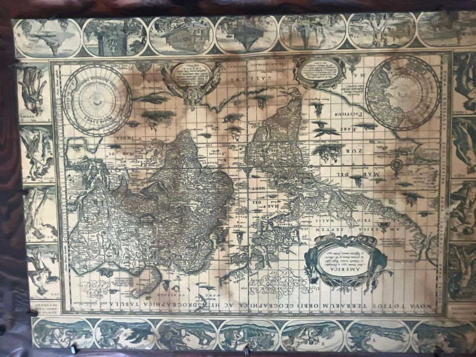 Stara antyczna mapa na drewnie Nova Totius Terrarum Orbis Tabula