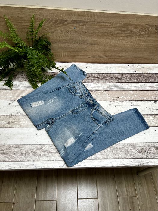 Spodnie, jesns, dzinsy, z przetarciami, wysoki stan, rozmiar M