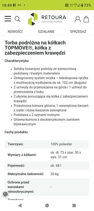 Czarna torba podróżna na kółkach 73*30*31cm