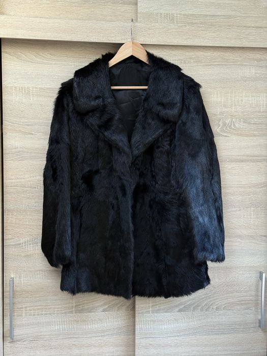 Futro naturalne z królika C&A vintage czarne królik avant garde slavic