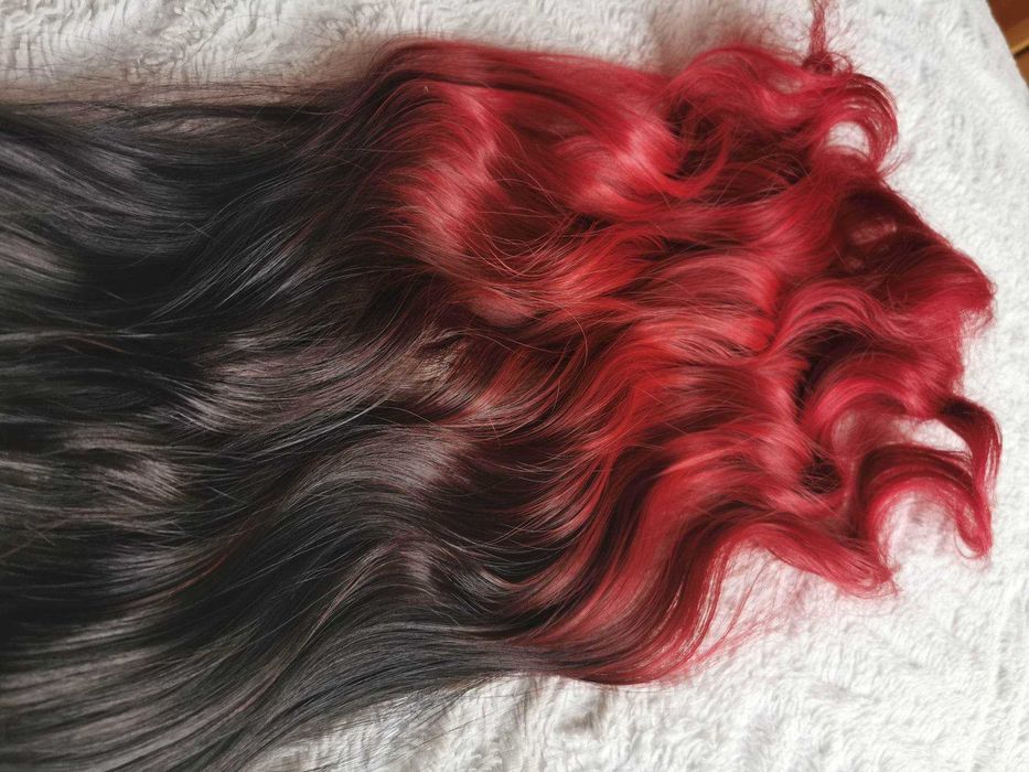 Doczepiane włosy clip in 65 cm ombre brąz czerwień