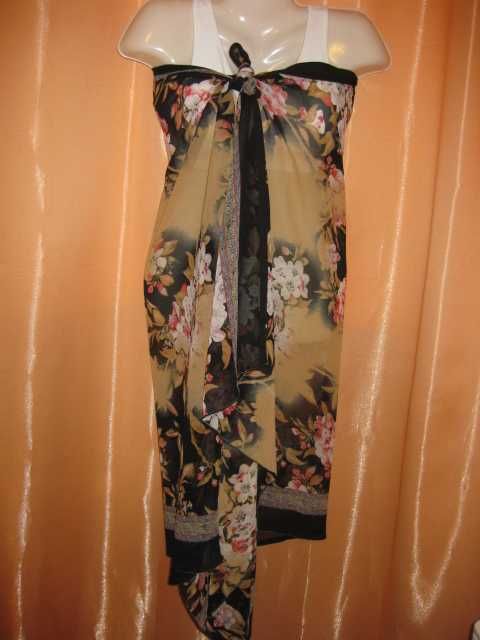 легкий парео шарф шаль платок накидка темний чорний шифоновий