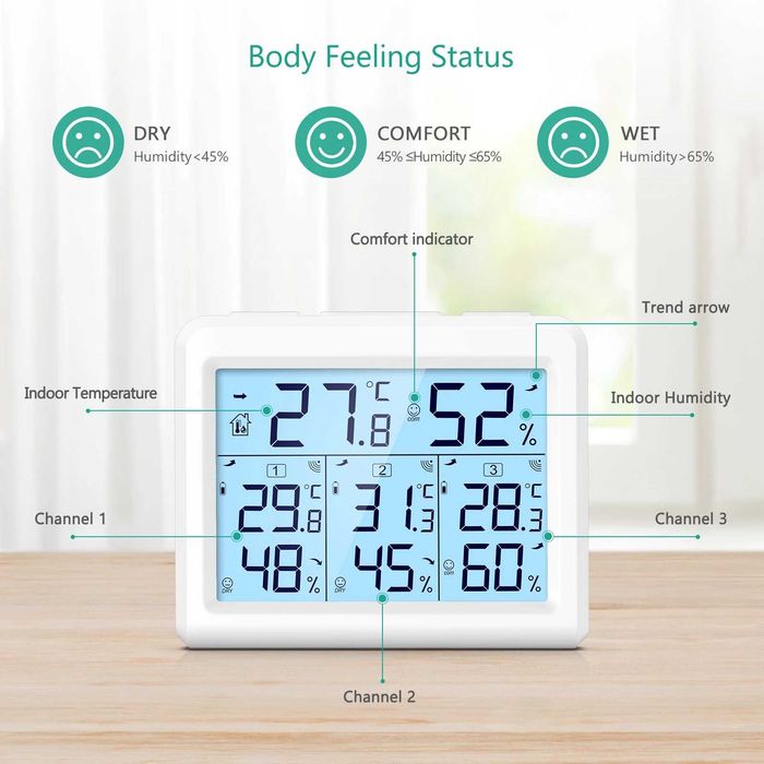Бездротовий термометр/гігрометр ORIA з 3 зовнішніми датчиками