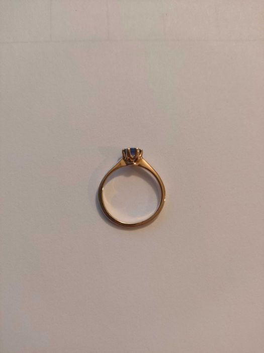 Pierścionek złoty z tanzanitem, W.Kruk, zaręczynowy, na prezent