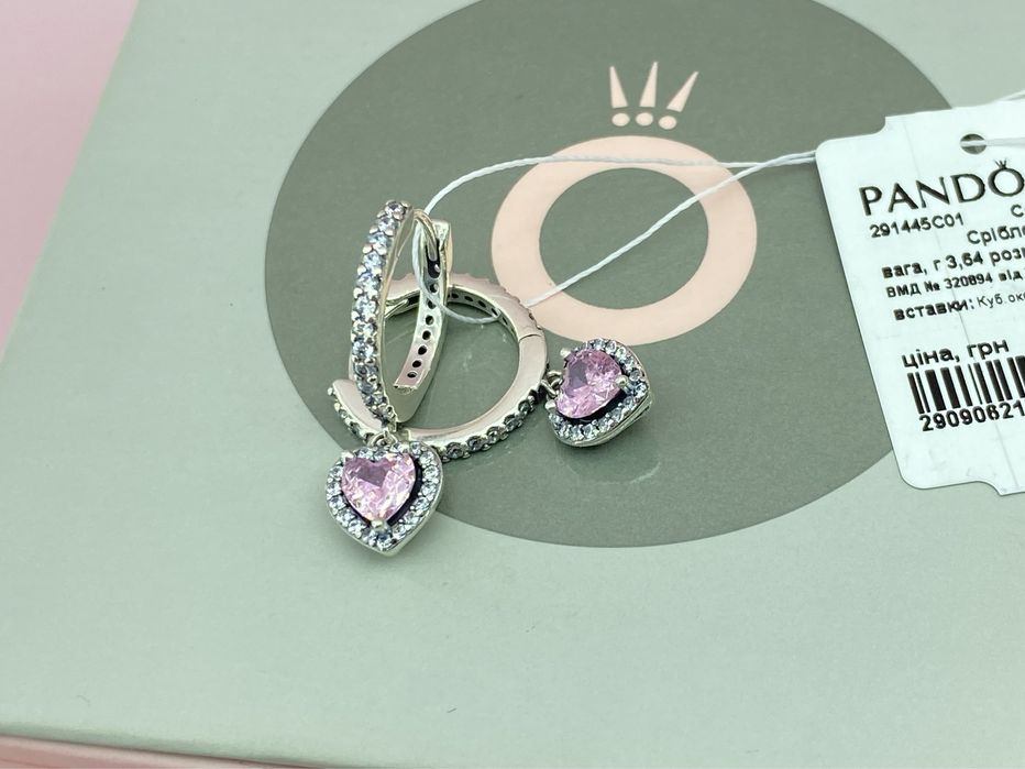 Оригінальні срібні сережки Pandora «Сяючі серця» Бірка/пломба