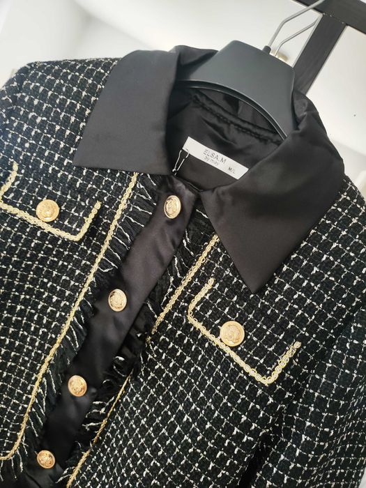 Komplet na zimę marynarka i spódnica tweed szyk S M