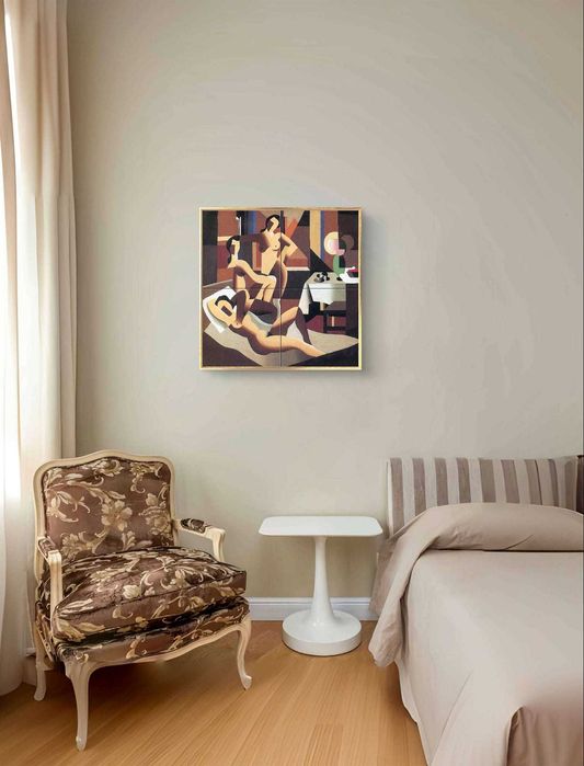 Painel de 4 azulejos "Três Nus no interior" de René Magritte